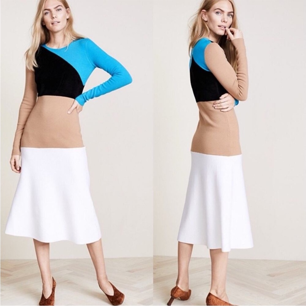 Diane Von Furstenberg knit color block wool Midi dress